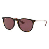 Anteojos De Sol Ray-ban Erika Color Mix Standard Con Marco De Nailon Color Gloss Tortoise, Lente Dark Violet Clásica, Varilla Bronze-copper De Metal - Rb4171