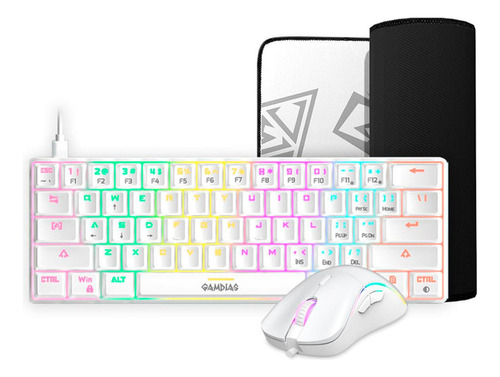 Kit Gamer Gamdias Hermes E4 Teclado Mouse Mouse Pad Blanco