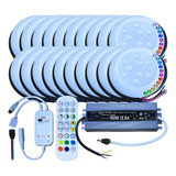 Kit 20 Luminária 9w Rgb 80mm Piscina + Controle Wifi + Fonte