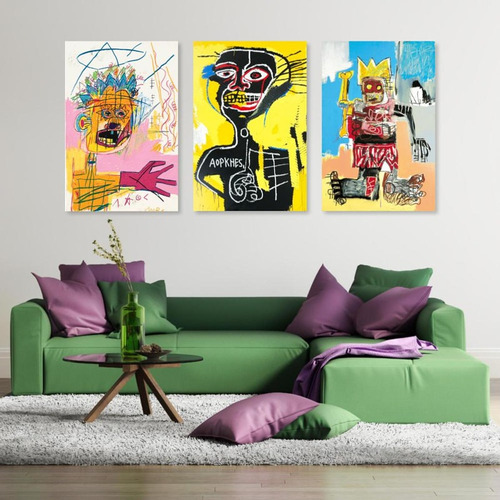 Cuadros Basquiat Set 3 Para Sala Hombre Arte Moderno Cuarto