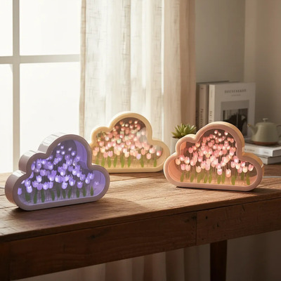 3pcs Nubes Flor De Tulipán Luz Nocturna Led Espejo