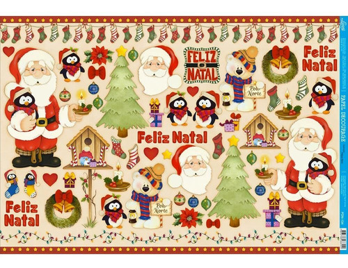 Papel Decoupage Natal Litoarte Pdn - 134 - Papais Noeis, Pin