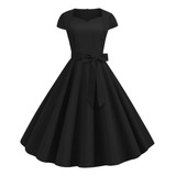Solid Color Vintage Party Dress With Short Sleeves