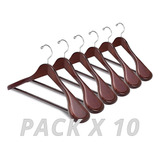 Percha De Madera Anatomica Chocolate Hombro Lujo Pack X 10