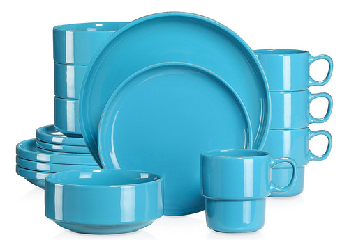 Set Vajilla Porcelana Azul 16 Pz Gold Pattern Dinnerware Set