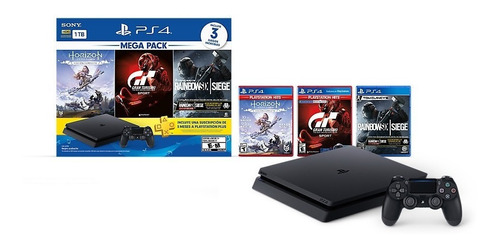 Consola Sony Ps4 Slim 1tb +3 Juegos+plus 3 Meses Color Negro