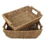 Cesta Homestead Seagrass Con Asas De Madera, 2 Paquetes