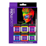 Tinta Facial Make Artistica Neon Flúor 6 Cores 15ml + Pincel