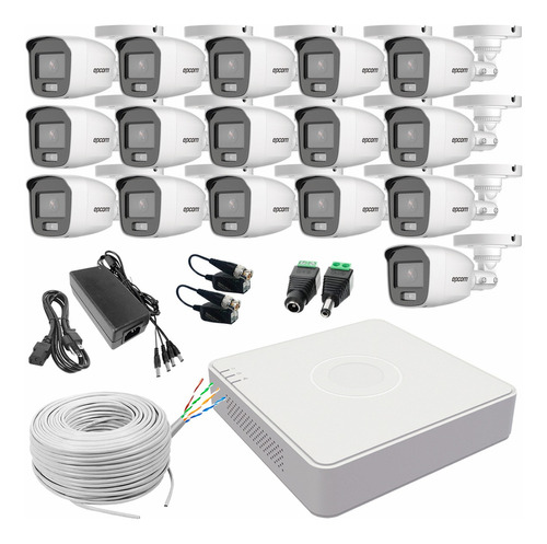 Epcom Kit Video Vigilancia  16 Cámaras 2 Mp Color Vu B8-kit-cv/a-plus4bn Con Micrófono Integrado + Bobina De Cable Utp Cat5e 305 Mts + Transceptores Cámaras De Seguridad Visión A Color 24/7