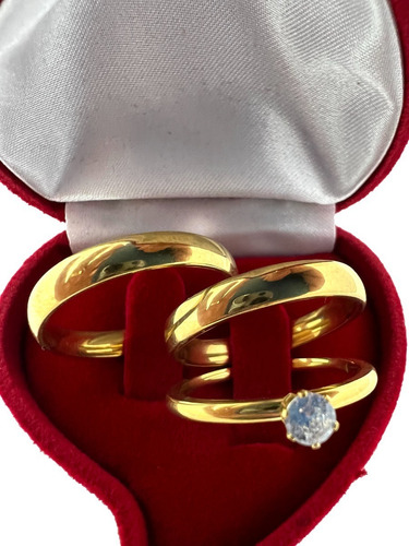 Par Aliança 4mm Noivado/casamento Tungstênio Ouro + Anel