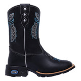 Bota Texana Infantil Couro Legitimo Bordado Boi Azul Country