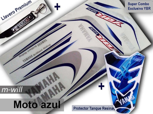 Kit Calcos Yamaha Ybr 125 + Protector + Llavero - Moto Azul 