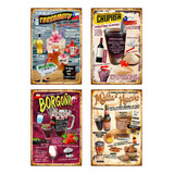 4 Carteles Metalicos Pack #1 Tragos Chilenos Tipicos  30x20