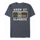 Nintendo Keep It Classic Playera Para Hombre, Premium Azul Color Premium Azul Marino Jaspeado