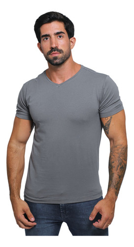 T-shirt Egípcio Manga Curta Slim Masculina Gola V