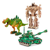 Set 3 Rompecabezas 3d De Madera Juguete Armable Dino Robot