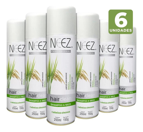 Kit 6 Shampoo A Seco Cabelos Oleosos 250ml Sem Enxágue Neez