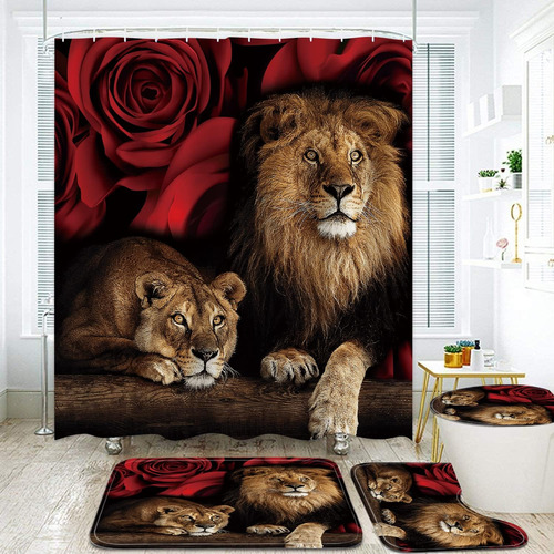Cortinas D/ducha Jieprom C/accesorios - Leopardo Rosa Roja