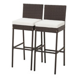 Conjunto De 2 Taburetes De Bar De Mimbre Patio, Silla D...