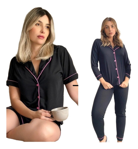 Kit 2 Pijamas Feminino Adulto Americano Amamentação Malha