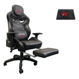 Silla Gamer Gaming Reposapies Reclinable Pc Negra Cuerina