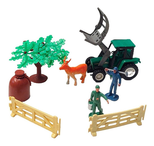 Set De Granja Con Tractor Animales Arbol Y Granjeros 8 Pzas