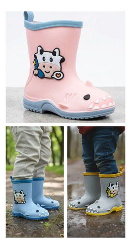 Botas De Hule Infantiles Colores Al Azar Vaca Impermeables