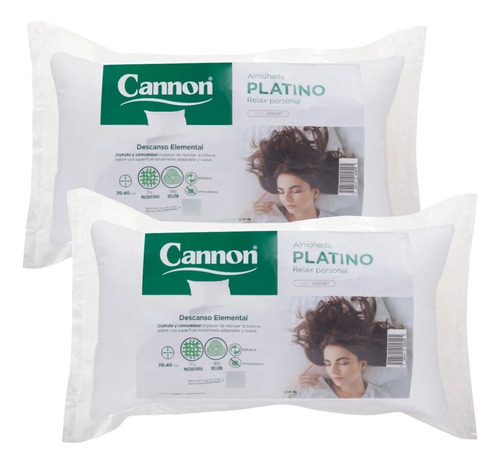 Almohada Cannon Platino Vellón 70 X 40 Pack X 2 Premium