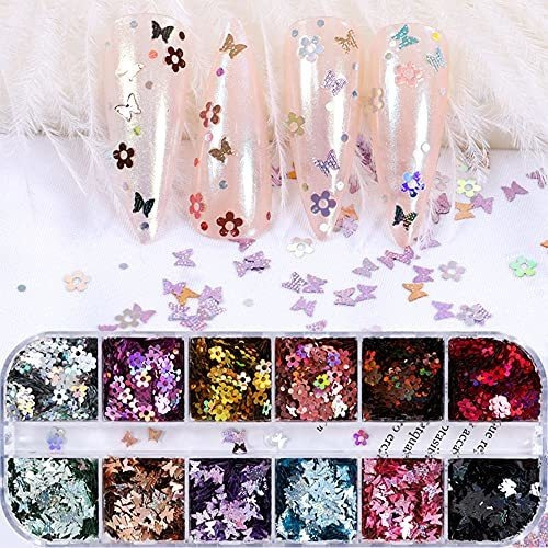 Brillantinas - Flor Mariposa Nail Glitter Lentejuelas 12 Col