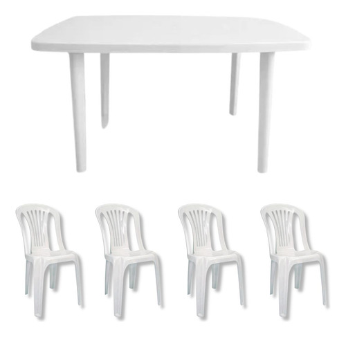 Jogo Mesa Plastico Retangular Branca C/4 Cadeiras Cozinha