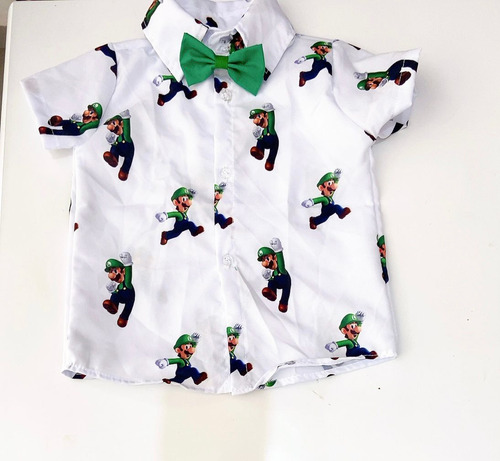 Camisa Menino Aniversário Temático Luigi Mario