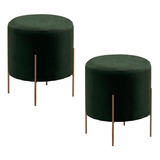 Conjunto - 2 Puff Banqueta Odim Bronze Luxo Castellar Móbile Cor Veludo Verde