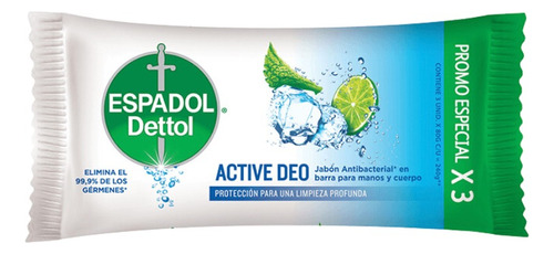 Jabón Tocador Antibacterial Active Deo 3x80 Grs Espadol 