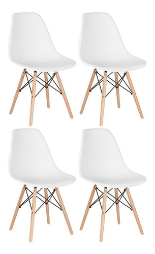 4 Cadeiras Charles Eames Eiffel Dsw Wood   Branco