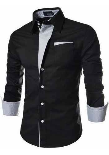 Camisa Elástica Rayas Diagonale Slim-fit Contraste Moda Ropa