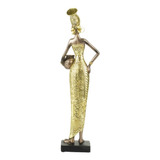 Africana Decorativa Com Vestimenta Dourada E Jarro 32 Cm Cor Dourado