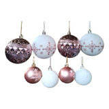 24 Bolas De Decoracion Navideña Color Rosado+blanco +brillo