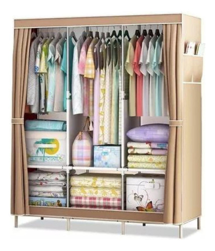 Armario Closet Organizador Armable Ropero Rack Zapatero Ropa Color Marrón Claro