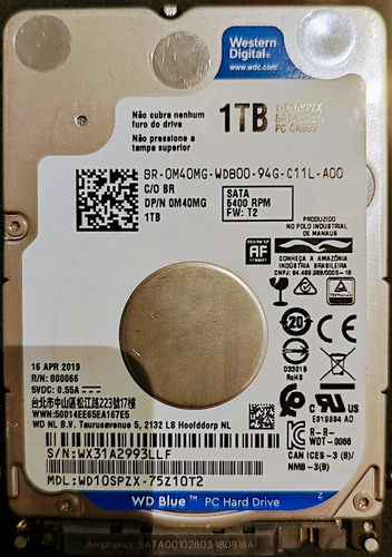 Disco Rígido Interno Western Digital Wd10spzx 1tb Azul