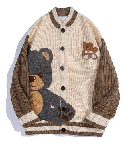 Cárdigan Suéter Retro Lindo Oso Bordado Diseño Creativo Moda