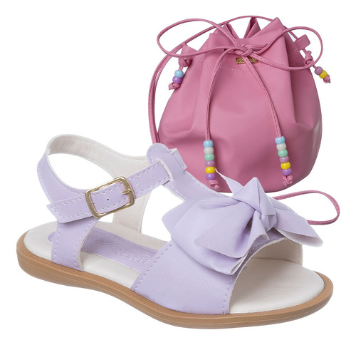 Kit Sandalia Feminina Sandalinha Infantil Com Bolsa Saco