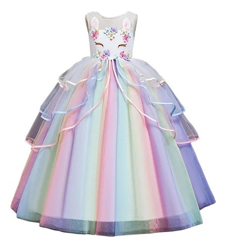 Vestido Unicornio Largo Para Niña, Vestido Fiestas 