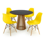 Mesa De Jantar 100cm Preta Luana + 4 Cadeiras Eiffel Cor Amarelo