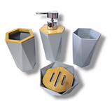 Set 4 Accesorios Baño Diseño Nórdico Bambu Dispenser Jabón 