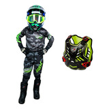 Conjunto Motocross Infantil Camuflado Neon + Colete Amx