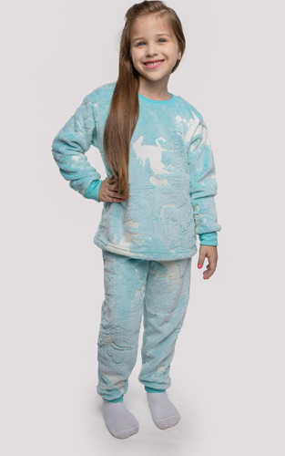 Pijama Inverno Fleece Soft Plush Infantil Feminino Longo