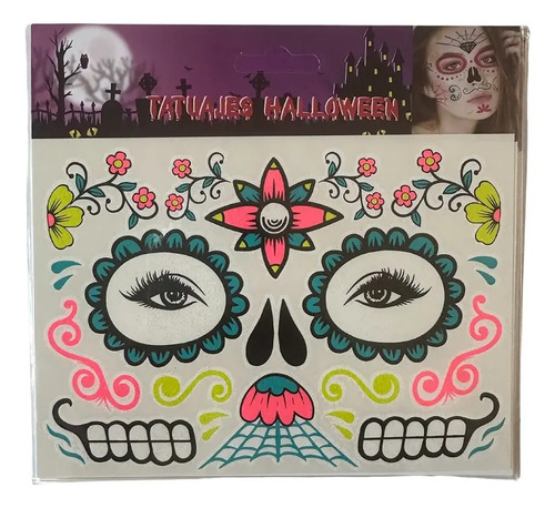 Tatuaje Temporal Catrina Luminoso Halloween Muertos