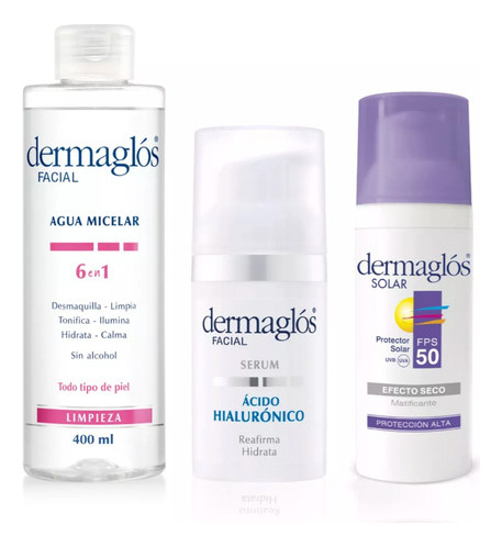 Dermaglos Set Agua Micelar 6en1 + Serum + Solar Facial Efect