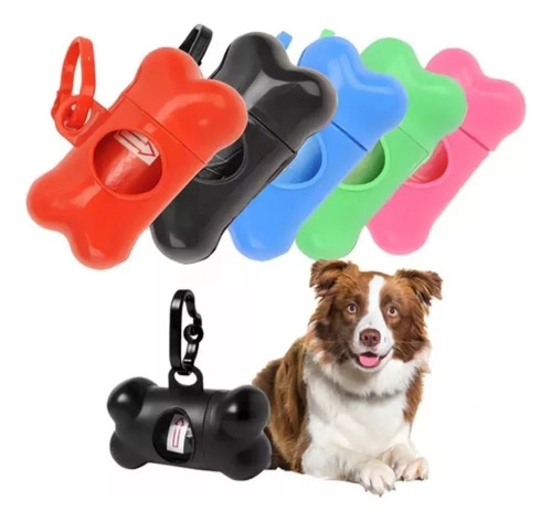 Dispensador Bolsa Desechos + 5 Rollo De Bolsas Para Perros