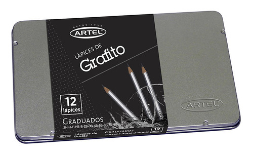 Estuche Métalico 12 Lápices Graduados Artel